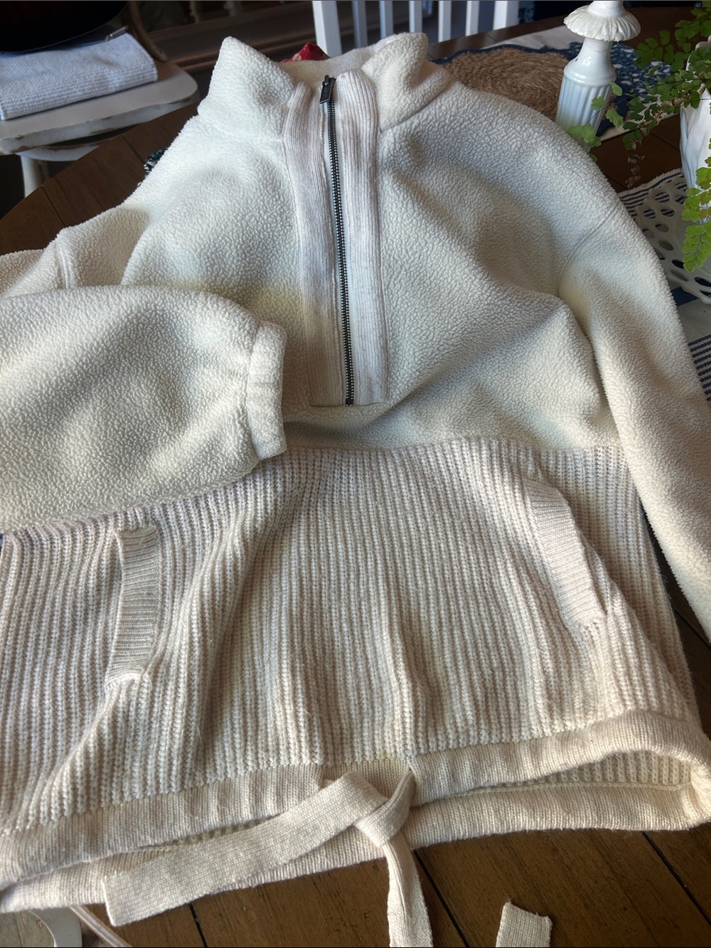 Splendid Cream Half-Zip Sherpa & Rib Knit Pullover S - Picture 2 of 6